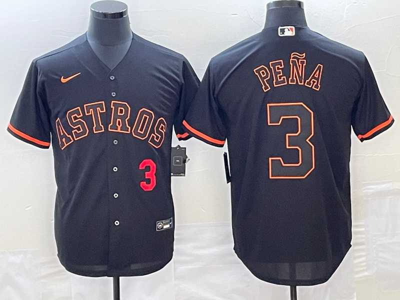 Mens Houston Astros #3 Jeremy Pena Number Lights Out Black Fashion Stitched Cool Base Nike Jerseys->houston astros->MLB Jersey